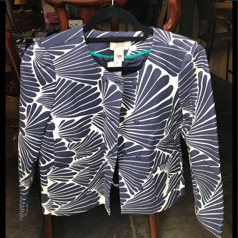 J. Crew Fan print cotton jacket blue/white Size 6
